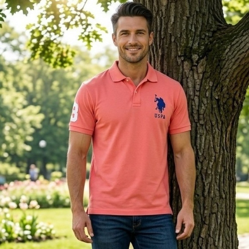 US Polo Assn Mens XXL Coral Pink Big Logo Embroidered Short Sleeve Cotton Polo